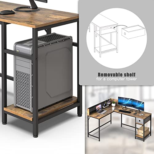 Image of NSdirect Computer Desk,55 inch Home Office Desk with Bookshelf Industrial Study Writing Table with Space Saving Design Modern Simple Style Laptop Table (Rustic Brown)