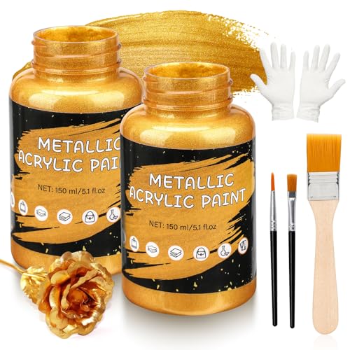Pintura acrílica dorada metálica, 300 ml, pintura dorada a base de agua, pan de oro para manualidades, pinturas acrílicas resistentes al agua, pintura dorada para lienzo, madera, arcilla, tela