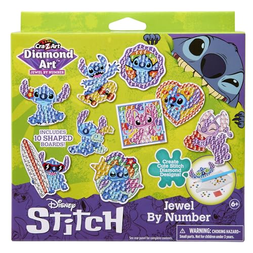 Cra-Z-Art Disney Stitch Gem by Number 10 Pack - 10 Individual Stitch Gem by Number Designs - Diamond Jewel by Number Art Creative Gem Craft Great Gift for Birthdays for Girls and Boys Ages 6 and Up