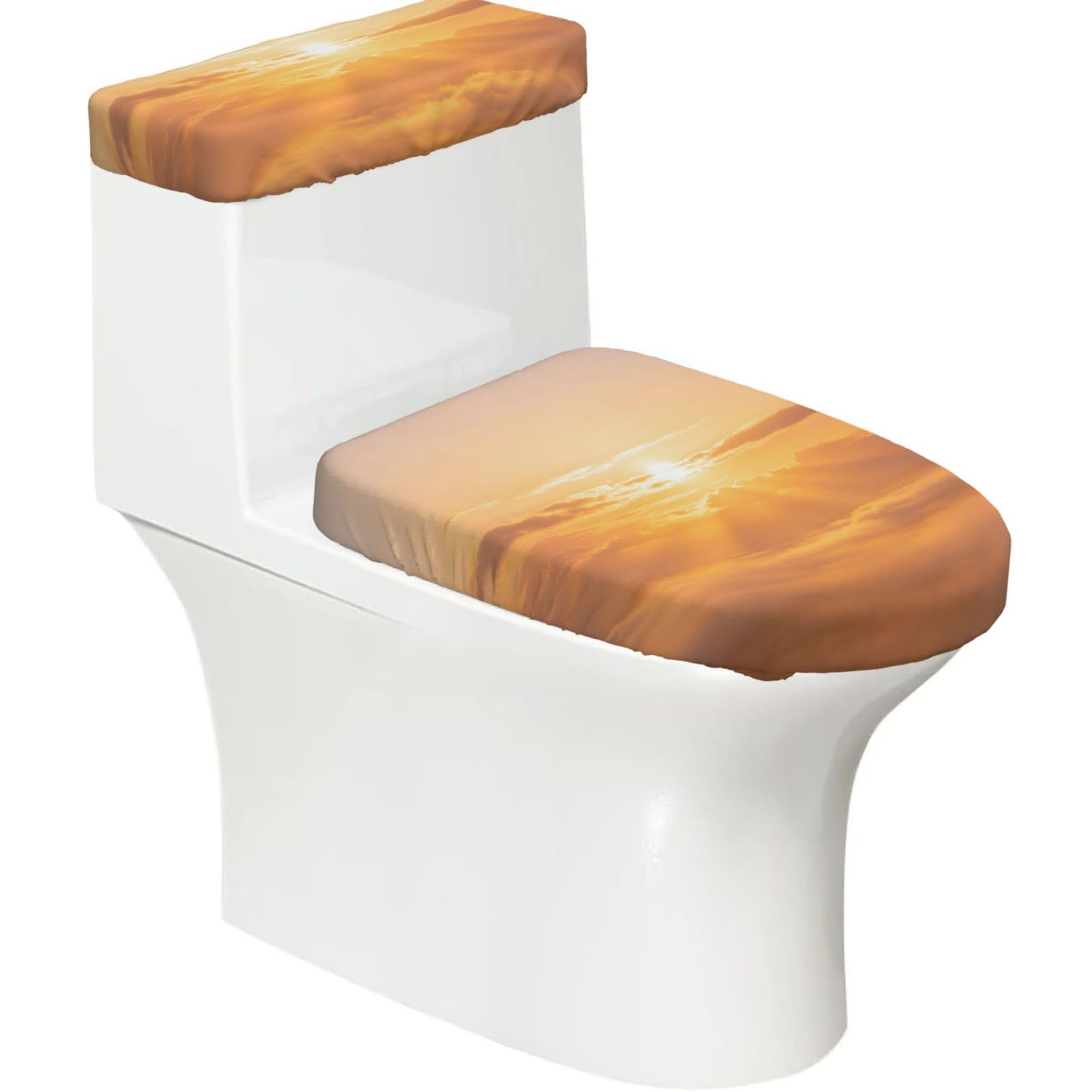 Cntdbu Black Gold Orange Fade Elastic Toilet Cover Set Of 2-Stretchy Lid And Tank Covers For Bathroom, Soft Washable U Shape Toilet Decor