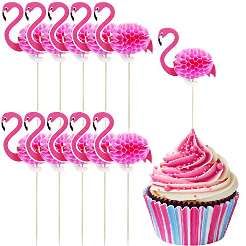 40 Pieces Pink Flamingo Cupcake Toppers Luau Food Cocktail Picks Tropical Toothpicks Hawaii Cake Decorations for Summer Beach Birthday Party Favors Supplies (Flamingo)