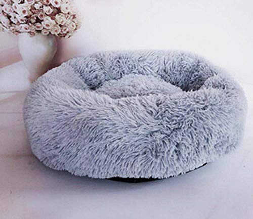Pet Fur Donut Cuddler Bed, Fluffy Luxe Soft Plush Round Cat and Dog Bed, Donut Cat and Dog Cushion Bed, Self-Warming and Improved Sleep, Orthopedic Relief Shag Faux Fur Bed Cushion (Lt Gray, 80)