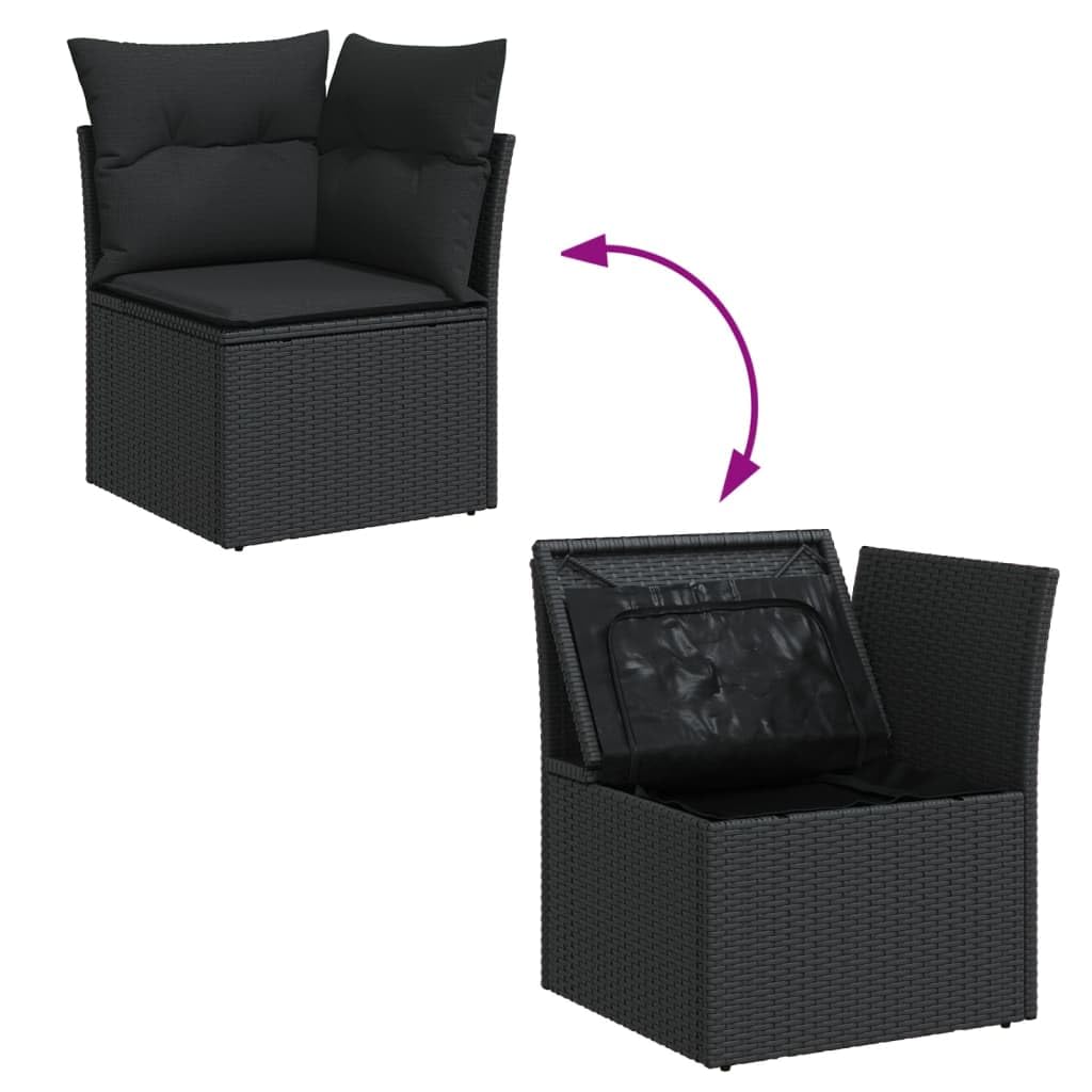 Set Divani da Giardino 10pz con Cuscini in Polyrattan Nero,Salotto da Giardino in Rattan Nero con Contenitore e Cuscini Lavabili Versatile e Comfort per Esterni Set da Giardino, Set di Mobili