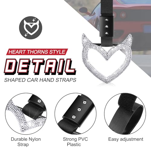 Image of Fabbay Bling Car Accessories Bling Heart Handle Ring Car Accessory for Women Heart Hand Strap Drift Charm Rear Bumper Warning Ring Decor for auto Bus Interior Exterior Decoration(White,Devil Style)