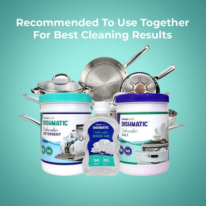 Image of Dishmatic Dishwasher Salt Powder (1kg) - Water Softener for Sparkling Clean & Spotless Dishes, Prevent Water Marks, Compatible with All Dishwashers, Salt for Dishwasher Machine