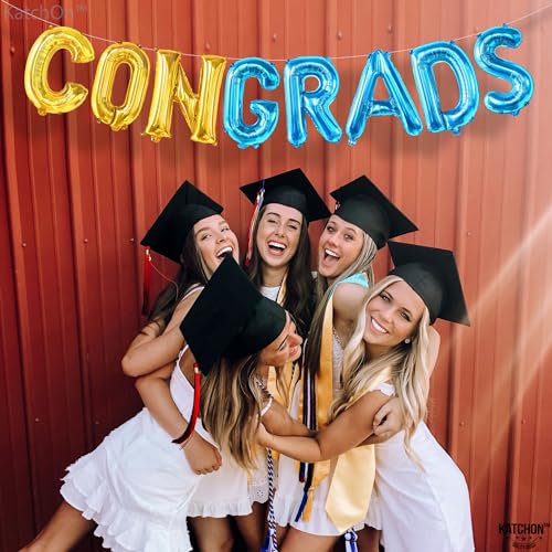 Image of KatchOn, Blue and Gold Congrats Balloon - 16 Inch | Congrats Grad Balloons Foil for 2026 Graduation Party Decorations | Grad Balloons Banner, Blue and Gold Graduation Decorations 2026