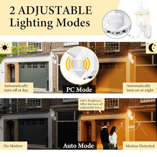 Image of Porch Lights Outdoor Motion Sensor Wall Sconce Anti-Rust Aluminum, Exterior Outdoor Wall Lights Dusk to Dawn Porch Light Fixture Wall Mount for House Outside Patio 2Pack White