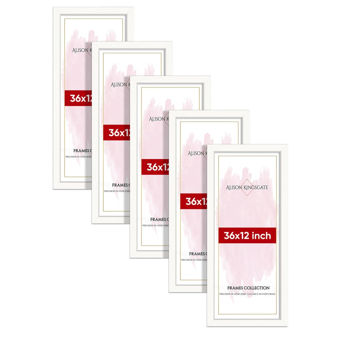 Alison Kingsgate Modern 36X12 WHITE Photo Frame Pack of 5-Engineered Wood Picture Frames with Shatterproof Perspex - Ideal for Artwork-Wall Mount or Tabletop - Multiple Sizes & Colours Available — image 1