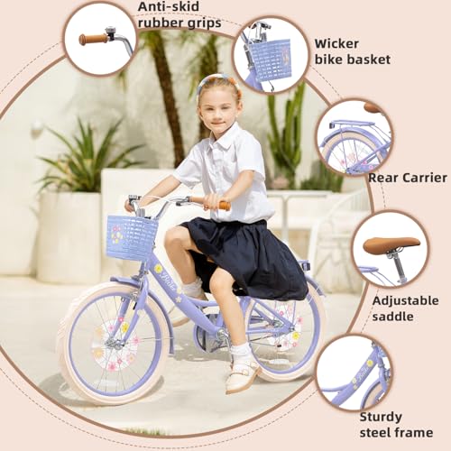 Image of Girls Bike with Basket for Toddlers and Kids Aged 3-14 Years Old, 12 14 16 18 Inch with Training Wheels & Doll Seat, 20 Inch with Kickstand & Rear Rack, Princess Style Bicycle for Gift.
