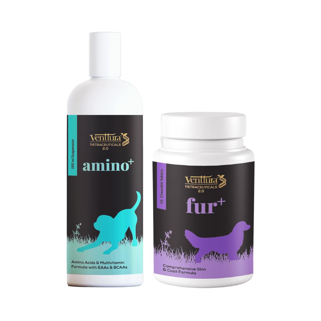 Sponsored Ad - Venttura Amino (150 ml) & Fur (45 Tablets) | Amino Supplement | Amino Acids Supplement for Dogs | Better Fur Growth Supplement | Fur Glow | AntiOxidants & Vitamins | for All Life Stages