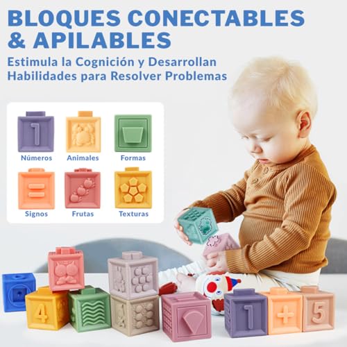 365 TIENDA Montessori Brinquedos 1 ano – Conjunto de 22 peças sensoriais de silicone macio para empilhar e encaixar – educativo e seguro – presente ideal para bebés Montessori 6 a 12 meses