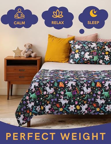 Image of YnM Weighted Blanket Kids(41 inchx60 inch 7lbs) Washable Soft Heavy Blanket Throw for All-Season Weighted Blanket for Sleeping,Throw Size Breathable Blanket with Premium Glass Bead(Unicorn)