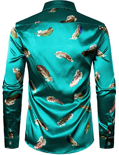 Image of ZEROYAA Men's Luxury Printed Silk Like Satin Button Down Dress Shirt for Party Prom