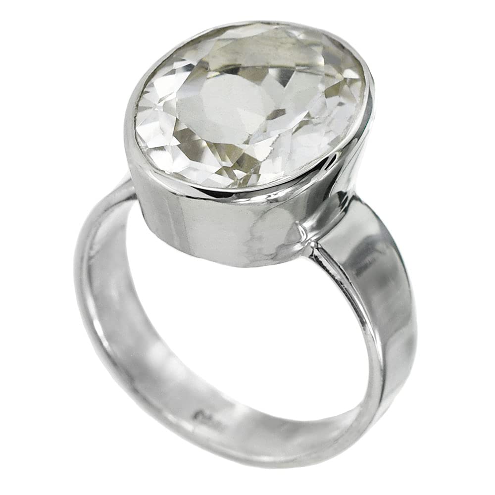 I-be, Bergkristall Edelstein Ring mit facettiertem Stein12x16 mm, 925 Sterling Silber, 100722/12x16