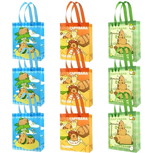 Sac à dragées Capybara en tissu non tissé réutilisable pour anniversaire enfant (9 pièces)