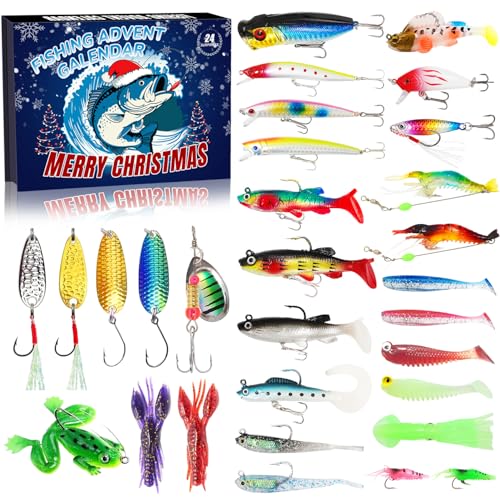 Advent Calendar Fishing Christmas Countdown -24 Days Fishing Lures Kit, 2026 Xmas Fish Gift for Fisher Adult Men,Teen Boys,Father,Husband, or Boyfriend