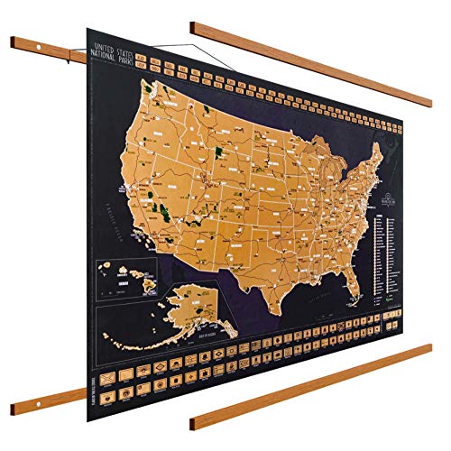 Travelization 24" Magnetic Poster Hanger Frame + 24x17" Scratch Off Map of the United States National Parks Deluxe Edition