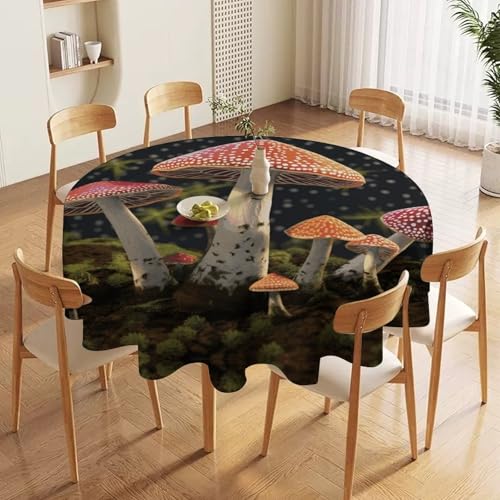 Nappe ronde motif champignon 178cm lavable pour table de cuisine