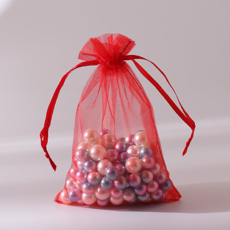 YHESUBZ 100 Bolsas De Regalo De Organza,Bolsas de Organza, 9 x 12 cm Blanco bolsitas de tela pequeñas Para bodas, bolsas de lavanda,Joyas,Festivales(Rojo)