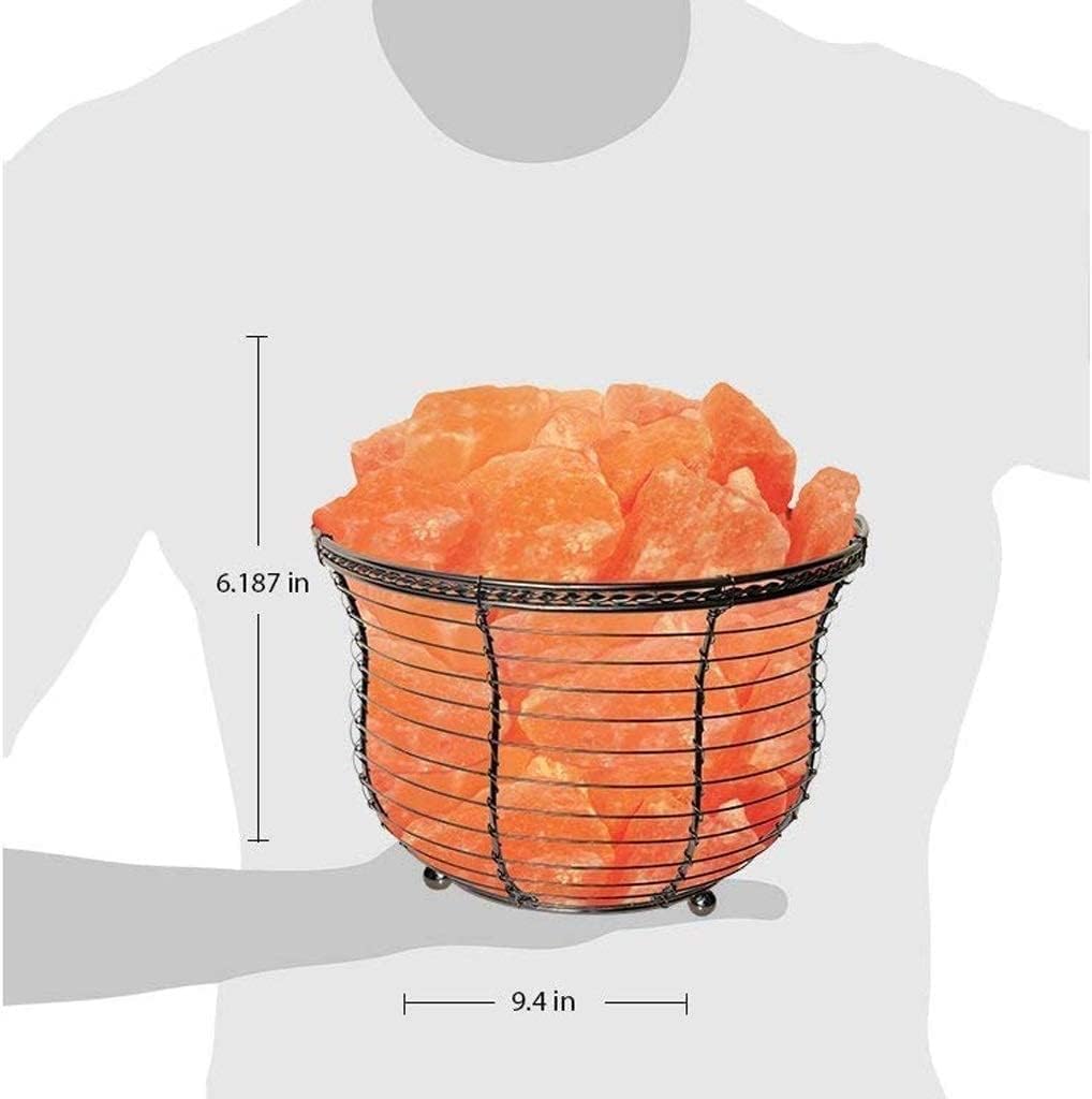 Natural Himalayan Salt Lamp, Tall Round Metal Basket lamp with Dimmer Switch | 8-10 lbs