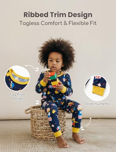 Image of PATPAT Bamboo Viscose Pajama Sets for Toddler Boys & Girls Baby Kids, Ultra-soft Snug fit Pjs Sleepers for Birthday Holiday