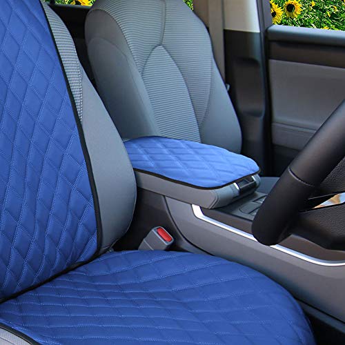 Image of FH Group Faux Leather Diamond Pattern Center Console Armrest Cushion, Luxury Seat Box Cover Protector fits Most Cars, SUVs, and Trucks Blue