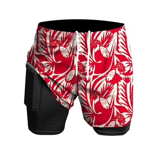 Rane Sports Pantalones Cortos de Running 2 en 1 para Hombre, Ideales para Gimnasio, Atletismo, Entrenamiento al Aire Libre Loro Rojo 2XL