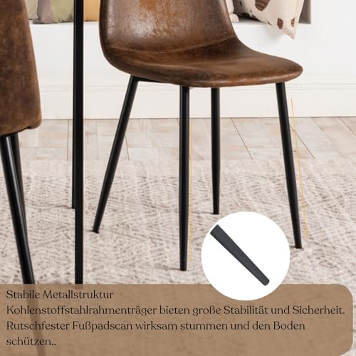 FurnitureR Gastronomie Stuhl Set 4er - Robust, Braun Veloursimitat, Metallkreuzgestell, Feste Höhe, Nicht stapelbar, Für Café & Bistro