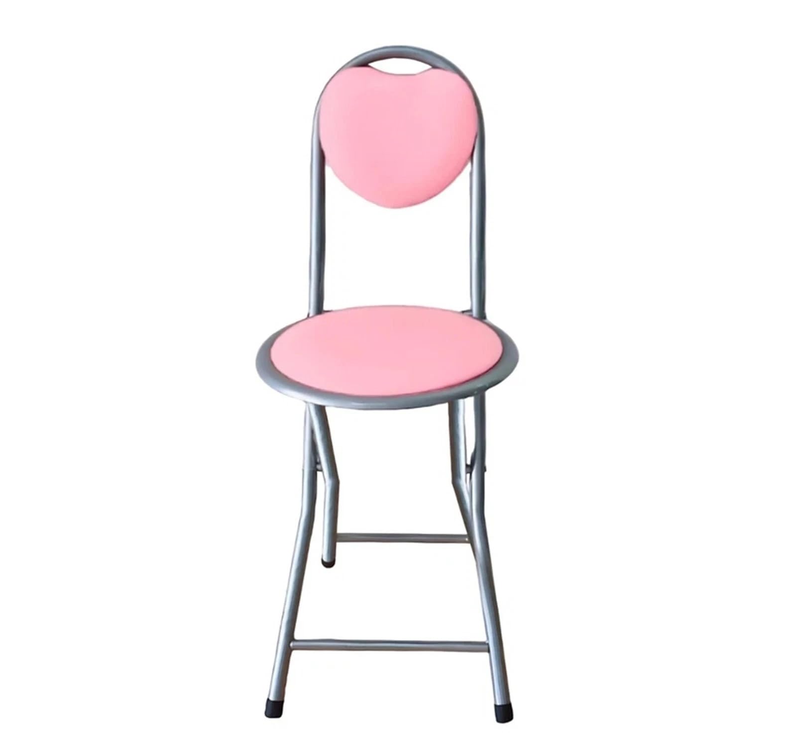 PREMZO Foldable Study Desk Table Heart Shaped Chair Compact Lightweight Backrest Strong Metal Frame Makeup Vanity Party Use Padded Seat Breakfast Chair Bedroom Dressing Room Home (Pink)