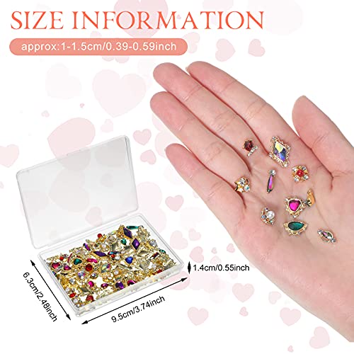 90 Pieces 3D Nail Charm Rhinestones Luxury Heart Drop Mix Size Charm Metal Alloy Nail Crystal Gem Stones With Transparent Storage Box For Acrylic Nail Jewels Making Diy Decor(Classic Style) #TOP1