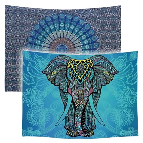 Ulticool – Tapisserie Décoration Appartement - Mandala éléphant Bohême Hippie Ibiza - Ensemble de 2 motifs - 73 x 95 cm - Toile murale - Pour chambre à...