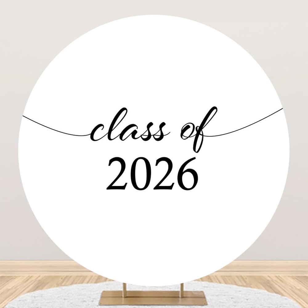 DORCEV Diameter 7.5ft Class of 2026 Graduation Party Round Backdrop Cover White Solid Color Congratulations Grad Photography Background for Students