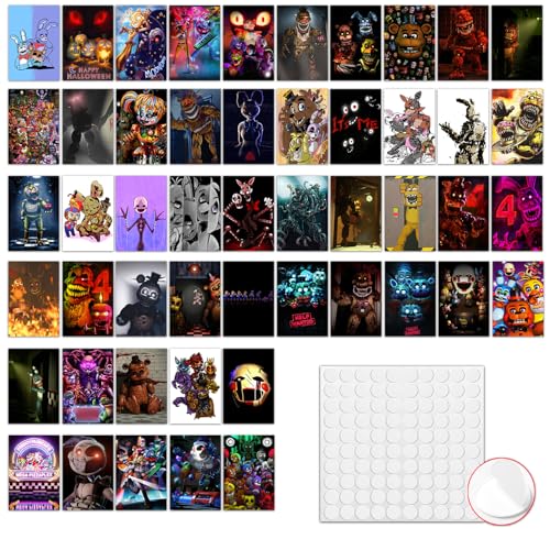 Pounchi Horror Game Poster Wall Collage Set (50 Pcs 4 x 6 Inch with Glue Dots) Cartoon Gaming HD Aesthetic Posters Prints Artworks for Room Bedroom Club Wall Art Decor for Teens Kids