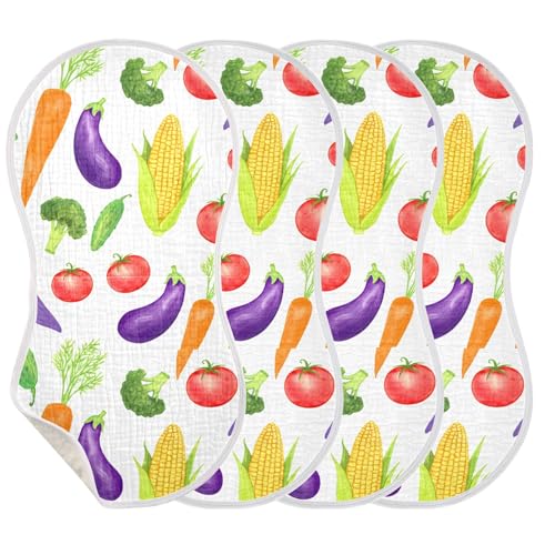 xigua Watercolor Vegetables Muslin Baby Burp Cloths Set of 4, Super Soft & Absorbent Burping Rags, Cotton Burp Clothes Shower Gift for Newborn, Baby Girls and Boys3