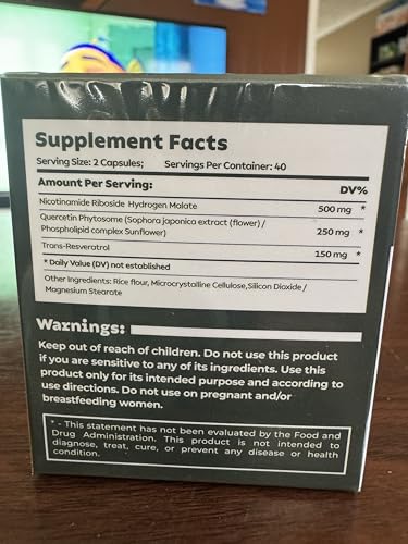 Reus Research NAD+ Nicotinamide Riboside 900mg Liposomal NAD with Resveratrol Skin Aging Support Supplement 80 Capsules