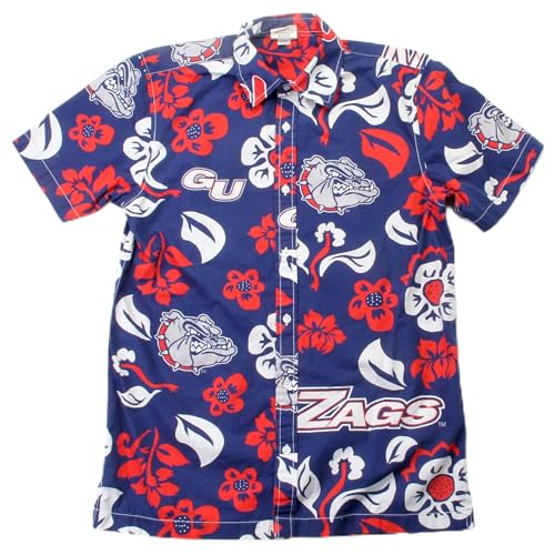 Wes and Willy NCAA Mens Hawaiian Floral Button Down Shirt, Gonzaga Bulldogs, Midnight, S