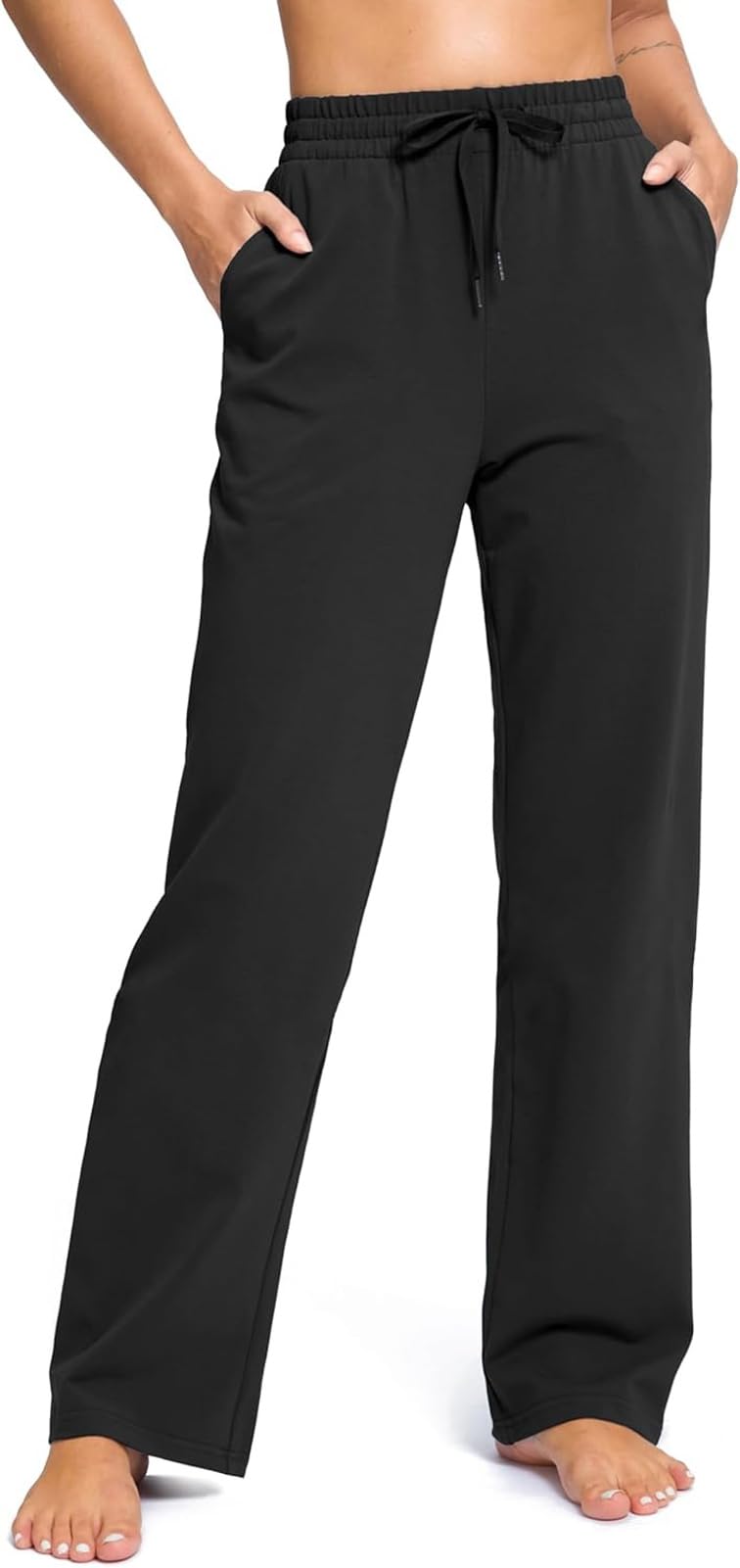 YUANXIAO Jogginghose Damen Baumwolle Freizeithose Lang High Waist Sporthose Yogahose Gerades Bein Trainingshose Weite Sweatpants mit Taschen