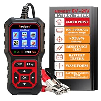 BT60 PRO Red Battery Tester Automotive 100-3000 CCA, 2–120Ah Batteries for Car, Truck, Motorcycle, 6V 12V 24V, Car Battery Load Tester, Compatible with AGM, Gel, FEB Batteries