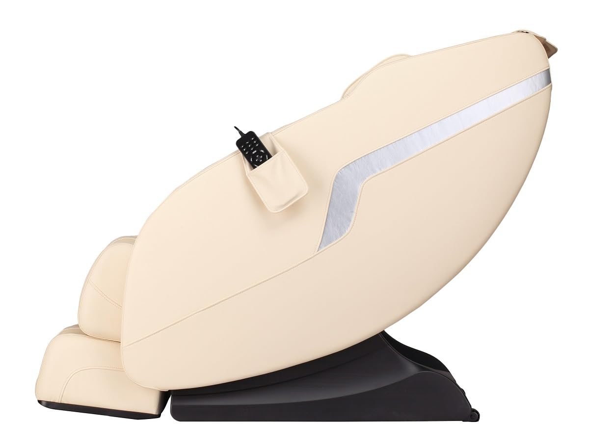 Poltrona massaggiante di lusso Costanza Shiatsu Zero Gravity, in pelle beige con tecnica a rulli, per massaggio delle braccia, per soggiorno, comoda e moderna, in pelle