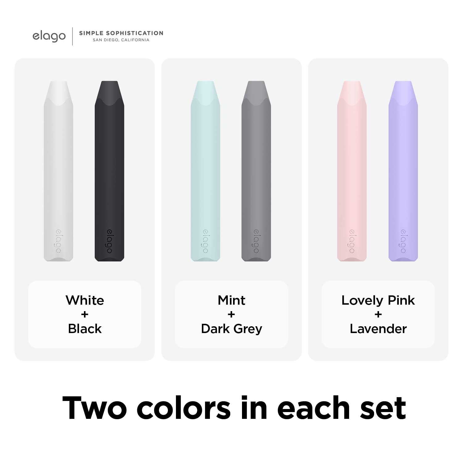 elago Uchwyt do Wszystkich Modeli Apple Pencil | Miękki Silikonowy Uchwyt, Ładowanie Magnetyczne i Podwójne Dotknięcie (2 Zestawyy) (Uroczy Róż i Lawenda)