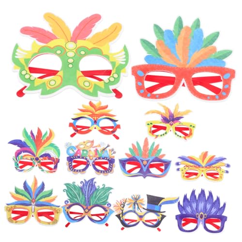 ibasenice 12 Piezas Gafas de Carnaval con Plumas Coloridas Divertidas Gafas de Broma para Adultos Accesorios para Fiestas Mexicanas y Disfraces