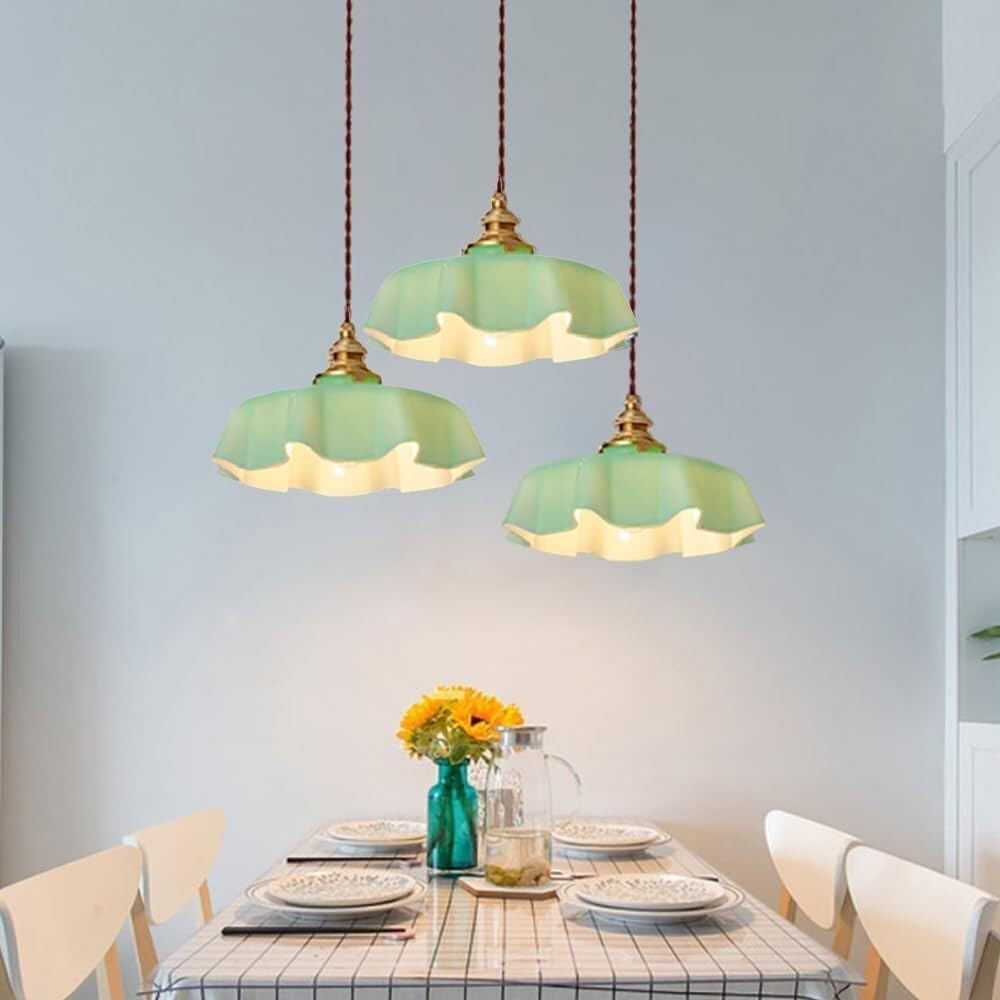 Lampy wiszące, Żyrandol z mosiężnym motywem kwiatowym w stylu vintage, do sypialni(Green)