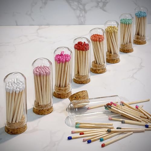 Image of 2 inch White Tip Matches with 3 Mini Cloche Jar + Striker Stickers Included | 100 Classic White Decorative Matches with a Small Glass Holder | Gifts, Home Decor, & Candle Accessories by Thankful Greetings