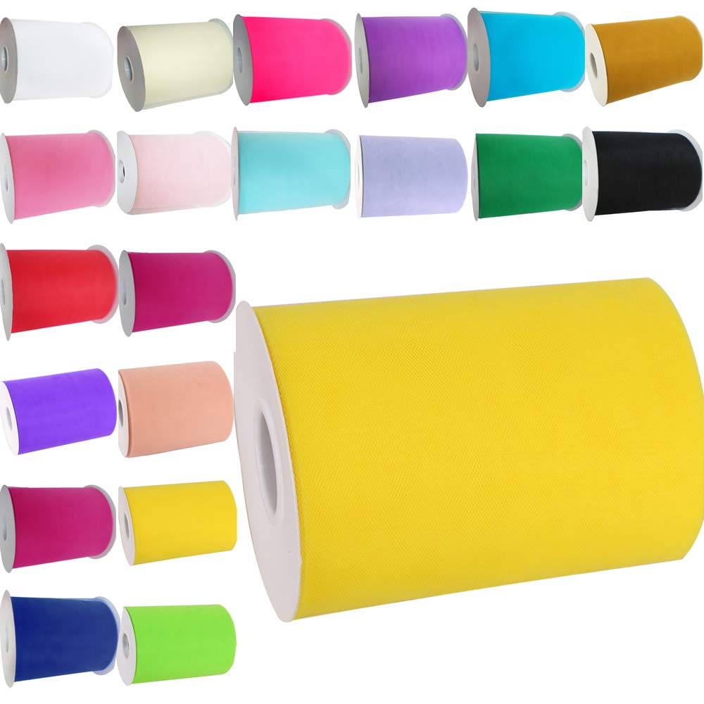 Time to Sparkle 4 Rolls Tulle Roll Spool 6 Inchs x 100yards Tutu Party Birthday Wraping Crafts Bridal Bow Skirt Wedding Decor - Yellow — image 1