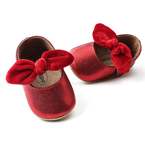 Baby Girls Mary Jane Flats Anti-Slip Rubber Sole Bow Toddler Princess Dress Shoes Red #TOP3