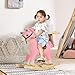 Qaba Rocking Horse Plush Animal on Wooden Rockers, Baby Rocking Chair with Sounds, Moving Mouth, Wagging Tail, Pink