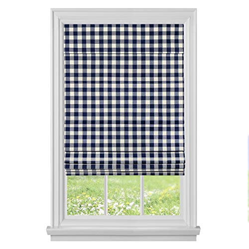 Achim Home Furnishings, Navy Cordless Buffalo Check Roman Window Shade, 29" x 64" (RSBC29NY04)