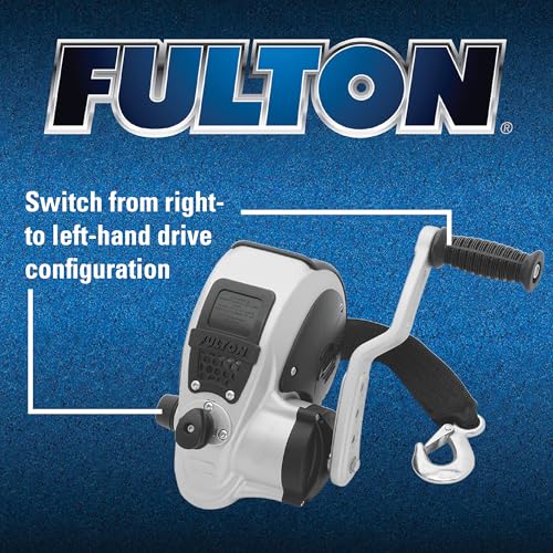 Fulton FW32000101 F2 Marine Trailer Winch, Two-Speed, 3,200 lbs. Capacity, 4-Position Handle Adjusts From 6" to 9", 20' Foot Strap With Hook