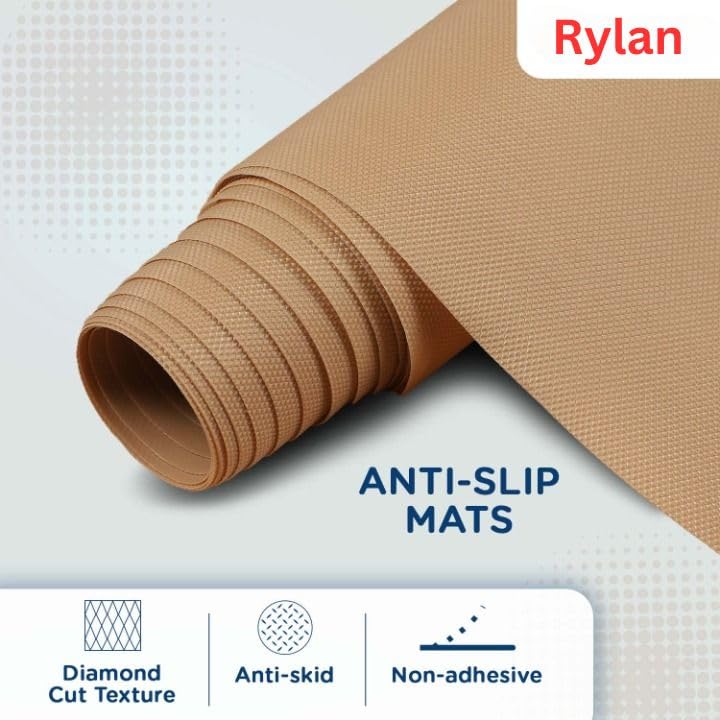 Image of Rylan (45 cm x 5 m) Multipurpose Anti-Slip Mat, Sheet for Fridge, Kitchens, Cupboard, Drawers, Shelf Liner | Super Strong EVA, Water Resistant (Diamond Texture, Beige)
