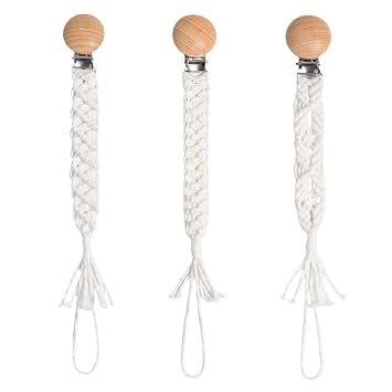 Boho Pacifier Clip for Boys Girls Pacifier Holder Leash Wooden Clips Handmade Braided Cotton Unisex Baby Shower Birthday Gift Christmas Gift Pattern 1